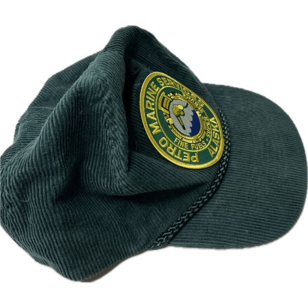 Vintage Petro Marine Services Alaska Corduroy Ball Snap Back Cap Hat Green - Picture 3 of 6